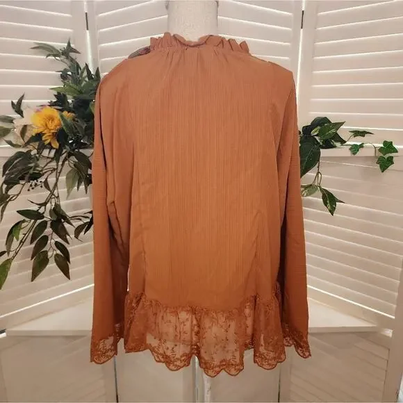 563 UMGEE CLAY TOP WITH TASSEL TIE LACE ACCENTS MUSTARD - Picture 5 of 7